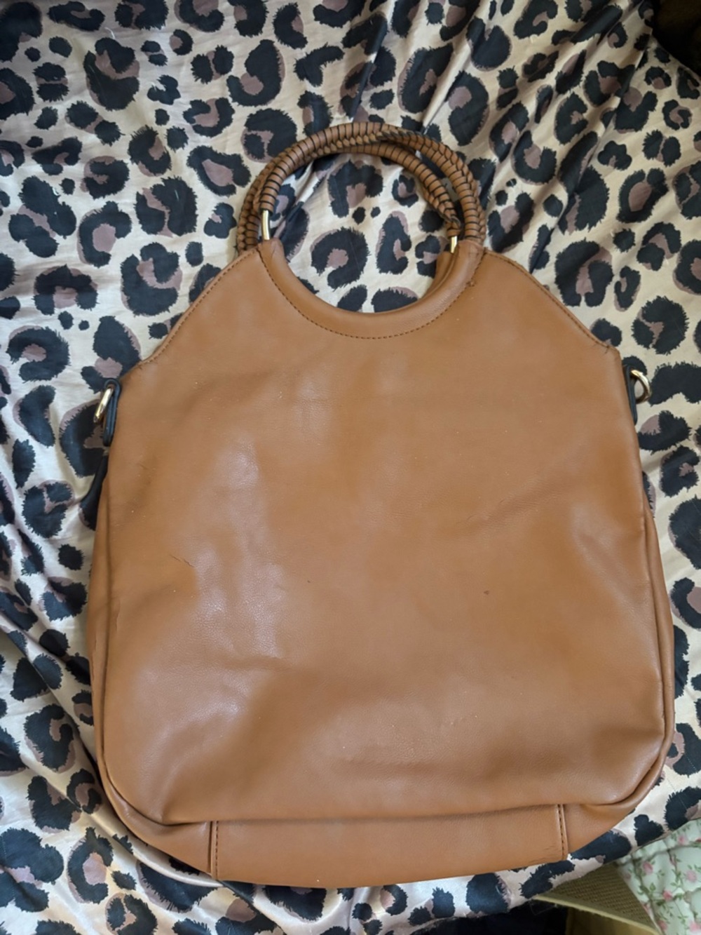 Classic Tan Leather Tote Bag with Braided Handles